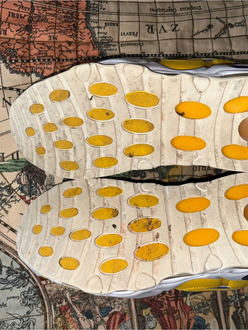 Nike  White and Yellow High-Top Sneakers with Purple Swoosh
